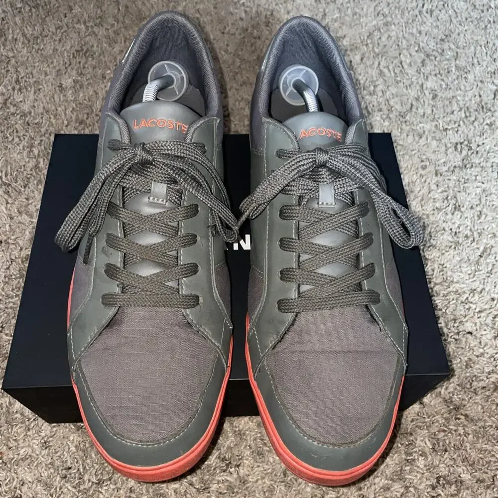 Lacoste Sneaker Men's Sz 13 Green Canvas And Leather Orange Sole